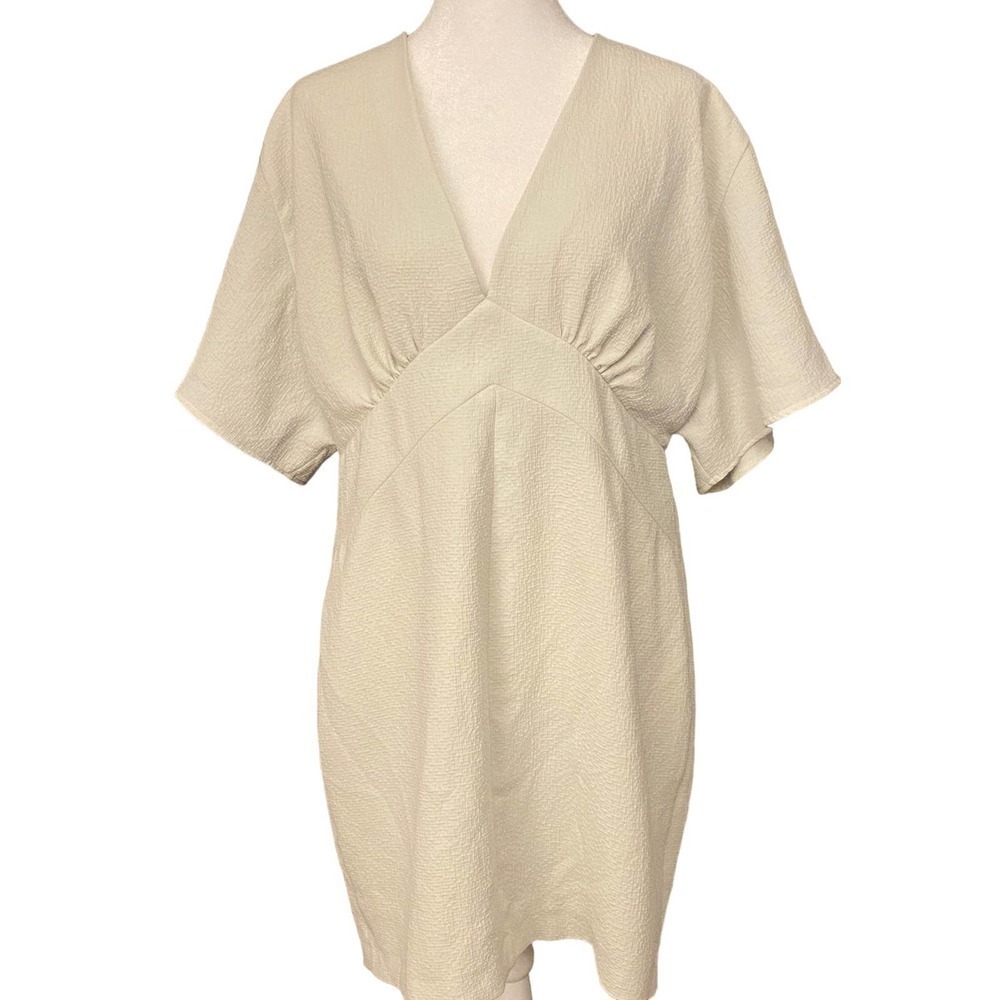 Hoss Intropia White Batwing V Neck High Waist Shift Dress Size 44 / 8 us